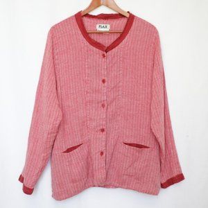 Flax Red White Striped Linen Jacket size Large